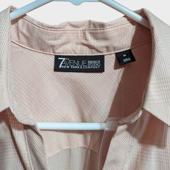 7th Avenue Design Studio New York & Company Button Down Top, Medium, Peach/White - Picture 2 of 6